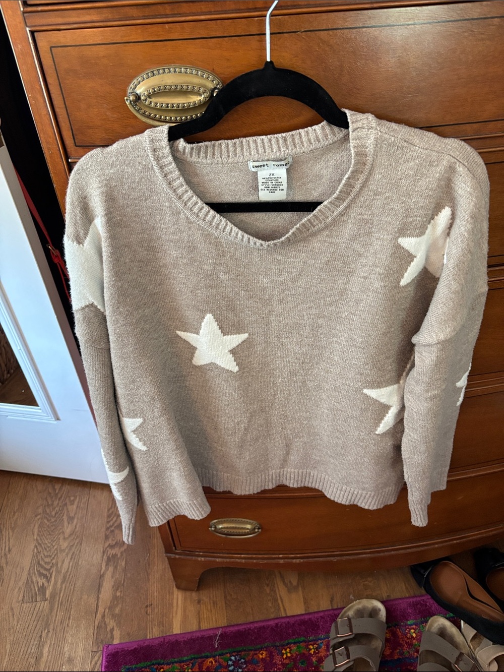 Sweet Romeo Taupe Star Crewneck Sweater